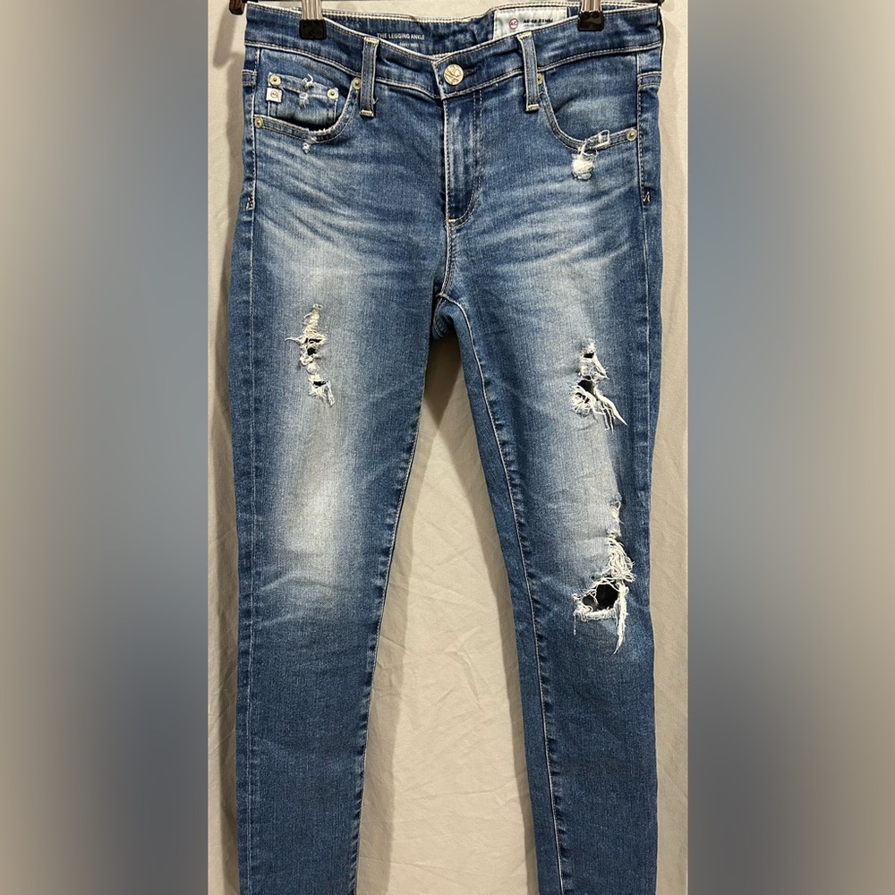 AG Adriano Goldschmied Distressed Blue The Legging Ankle